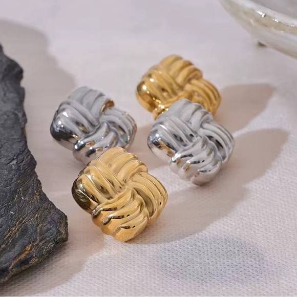 Bold Gold Woven Earrings | PVD Real Gold Plated Stainless Steel - Picture 5 of 11